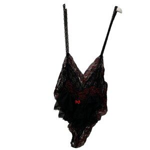 Sexy Lingerie vintage HOLIDAY black red lace teddy thong body suit XL